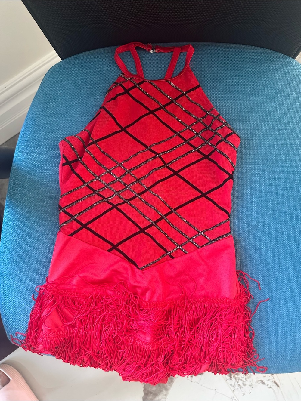 Weissman Red & Black Fringe Jazz/Tap Dance Costume - Intermediate Child (IC) Sty